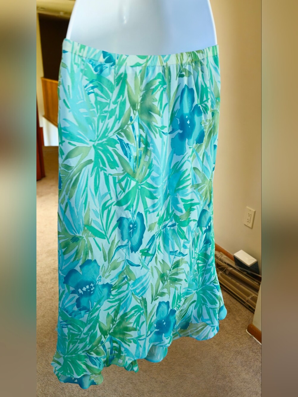 Vintage Adrianna Papell 100% Silk Tropical Floral Maxi Skirt